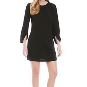 Charles Henry black shift dress ruched sleeves